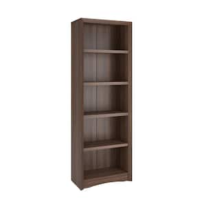 Quadra 71 in. Walnut Engineered Wood 5-shelf Standard Bookcase with Adjustable Shelves