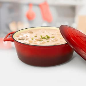 6 qt. Oval Cast Iron Casserole Pan and Lid with Red Enamel Coating
