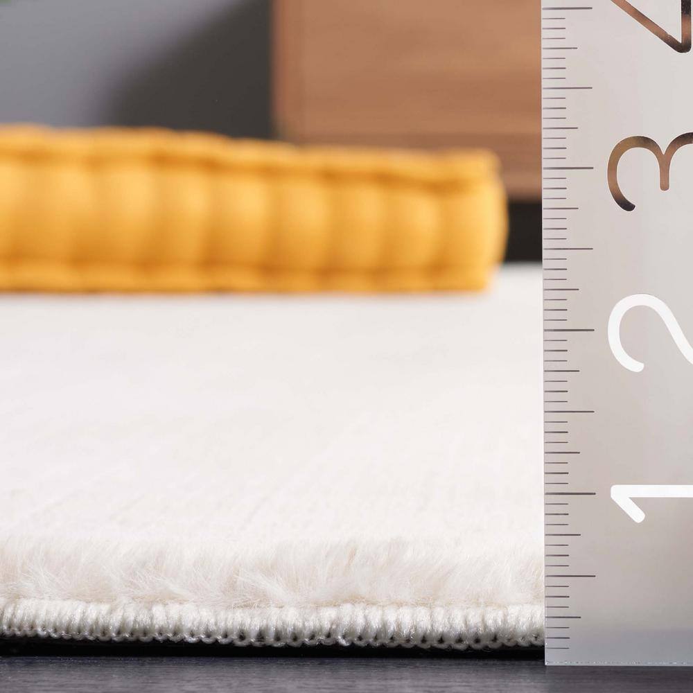 Beige Faux Rabbit Fur 6' x 9' Washable Area Rug