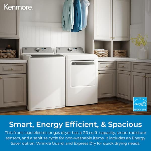 7.0 cu. ft. vented Front Load Gas Dryer in White with Wrinkle Guard, Energy Saver, Smart Sensor Drying System