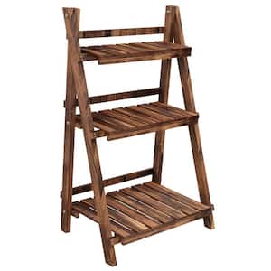 Indoors and Outdoors Folding Wooden Flower Pot Stand Flower Plant Display Ladder Stand (3-Tier)