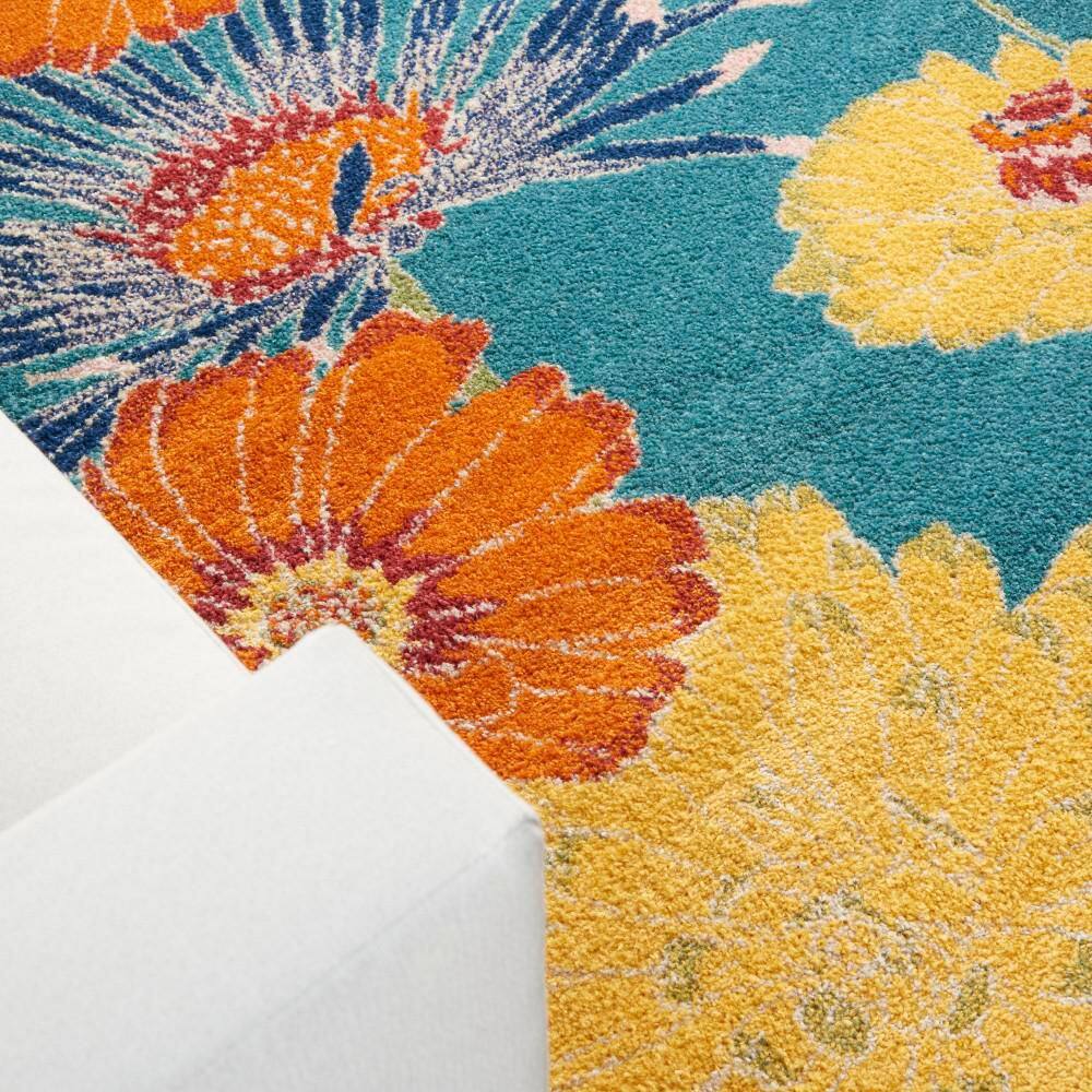 Handmade Turquoise Multicolor Floral Synthetic Area Rug 5' x 7'