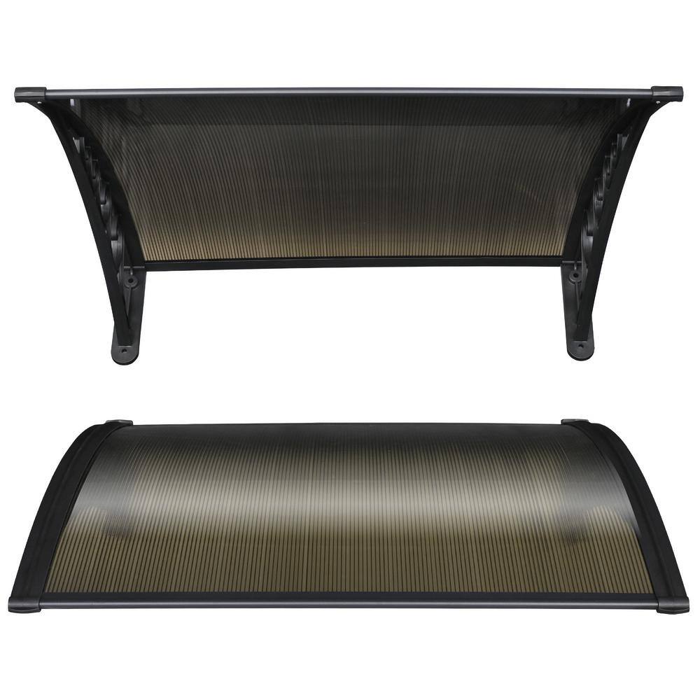 39 .25 in. Polycarbonate Front Door Window Awning in Brown Canopy/Black Bra