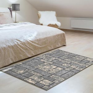 Ottohome Collection Non-Slip Rubberback Boxes Design 3x5 Indoor Area Rug, 3 ft. 3 in. x 5 ft., Gray