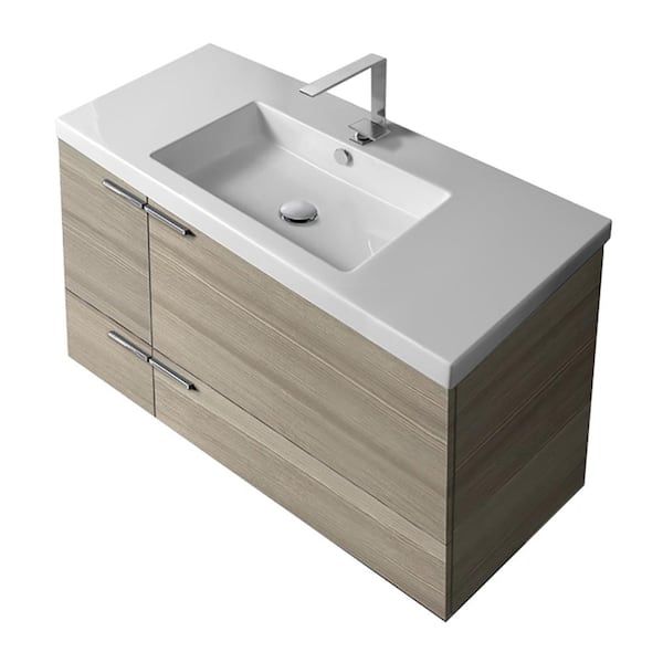 Nameeks New Space 39 in. W x 17.7 in. D x 23.8 in. H Bathroom Vanity in Larch Canapa with Ceramic Vanity Top and Basin in White