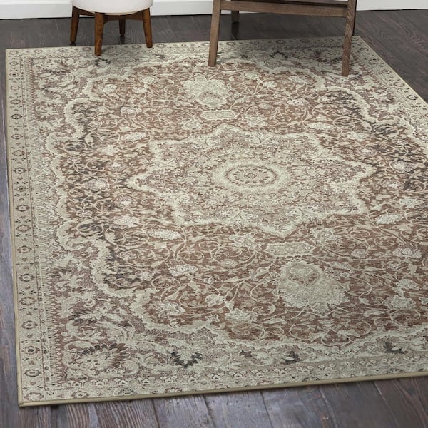 Parviz Brown Indoor Machine Washable 5 ft. x 7 ft. Living Room Entrance Hallway Bedroom Den Kitchen Dining Room Area Rug