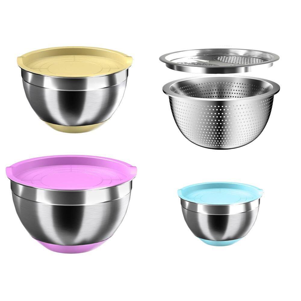 Stainless Steel Mixing Bowls with Airtight Lids, 3 Metal Nesting Bowls, Colander and Grater, Non-Slip Bottoms, Khaki price history on PriceWatchPro