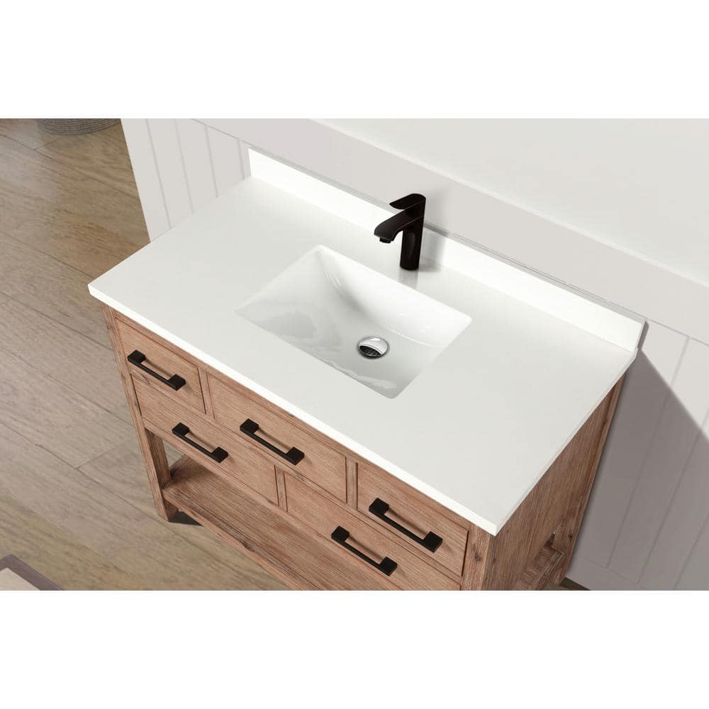 Betty Weathered Brown Solid Fir Wood Bathroom Vanity with Quartz Countertop