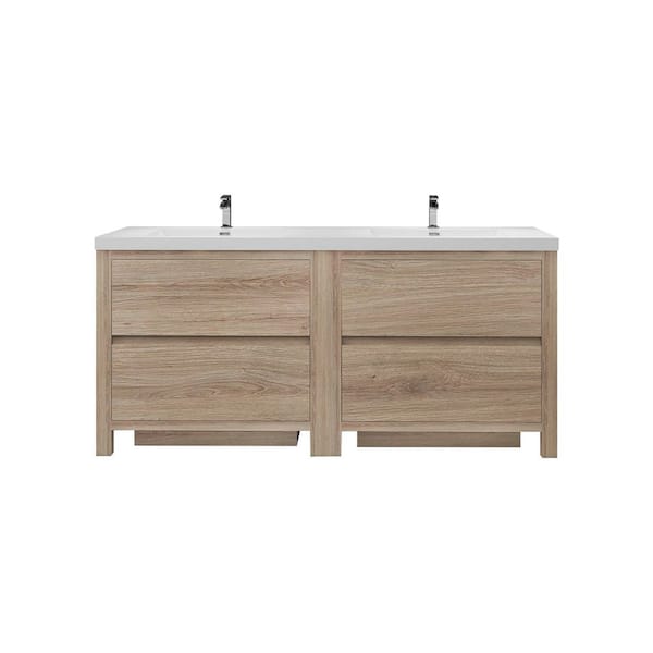 Louis 71 in. W x 20 in. D x 35 in. H Double Sink Freestanding Bath Vanity in White Oak with White Acrylic Top