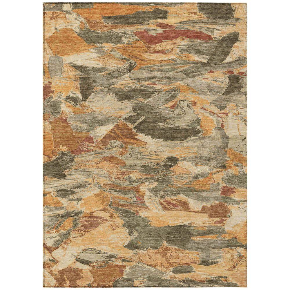 Copper Red Abstract Washable 3' x 5' Synthetic Rug