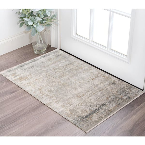 2 ft. x 3 ft. Gray Ivory and Brown Medallion Area Rug with Fringe