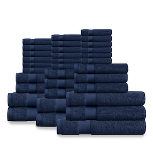 33-Piece Navy Blue Solid 100% Organic Cotton Luxuriously Plush Bath Towel Sets