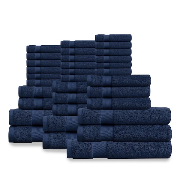 Delara 33-Piece Navy Blue Solid 100% Organic Cotton Luxuriously Plush Bath Towel Sets