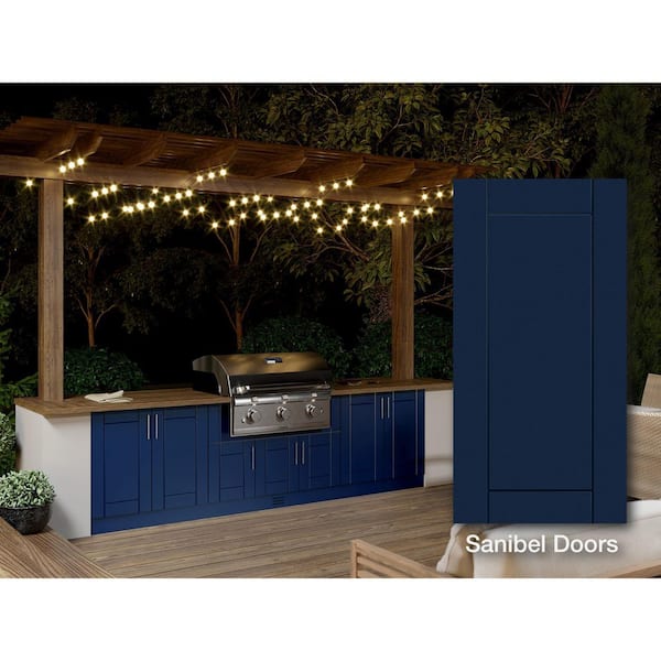 Sanibel Sapphire Blue 20-Piece 121.25 in. x 34.5 in. x 28.5 in. Outdoor Kitchen Cabinet Island Set