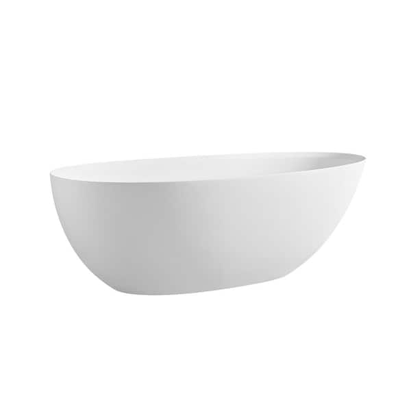 JimsMaison 67 in. W. x 33.5 in. Stone Resin Freestanding Flatbottom Soaking Bathtub with Reversible Drain in Matte White