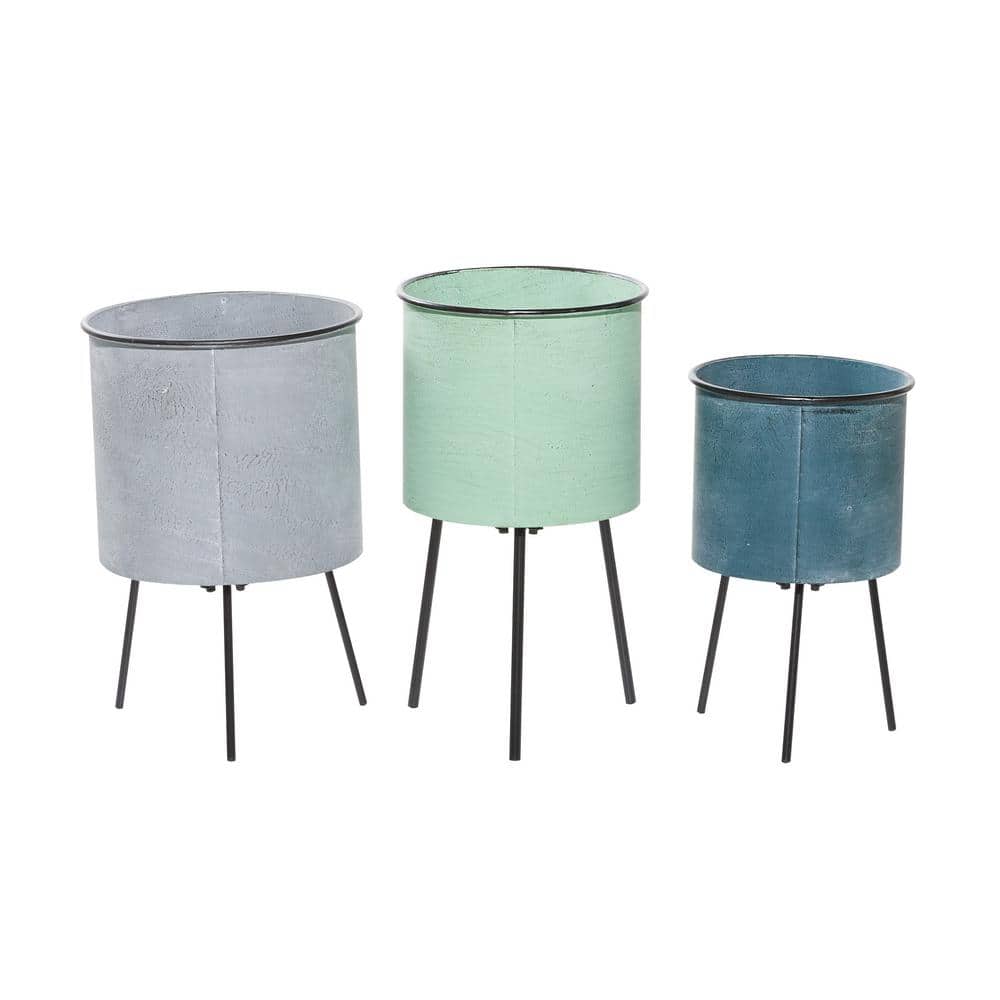 Floral Bliss Trio Multi-Colored Metal Indoor/Outdoor Planter Set