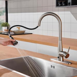 Single Handle High Arc Pull Down Sprayer Kitchen Faucet with Touchless Sensor in Brushed Nickel