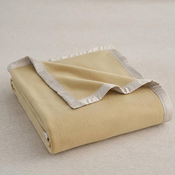 JML Pale Khaki Polyester King Fleece Blanket with Satin Binding