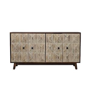 59.84 in. W x 15.75 in. D x 32.09 in. H Brown Linen Cabinet with 4-Doors and 1 Shelf for Bathroom