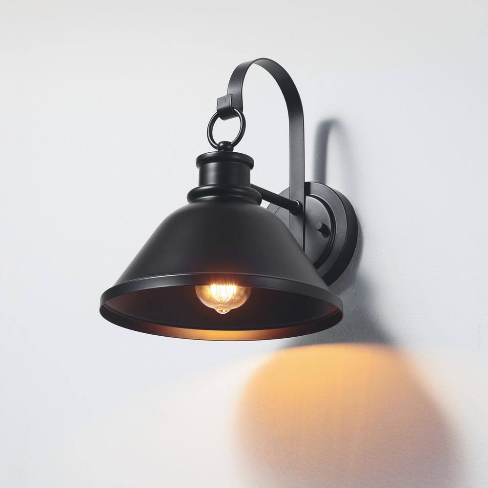 Matte Black 12" Metal Outdoor Wall Sconce with Gooseneck Stem