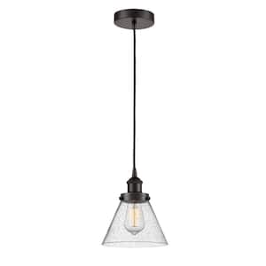 Cone 1-Light Oil Rubbed Bronze Seedy Shaded Pendant Light with Seedy Glass Shade