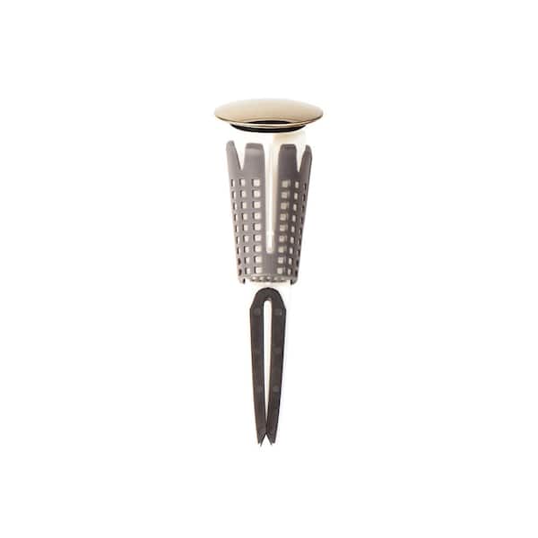 PF WaterWorks 1.5 in. Dia Cap SinkSTRAIN Universal ABS Never Clog Easy Install/Remove Hair Catcher Pop-Up Stopper in Polished Brass