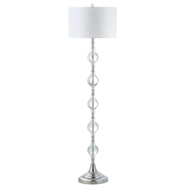 SAFAVIEH Lucida 60 in. Chrome/Clear Floor Lamp with Off-White Shade