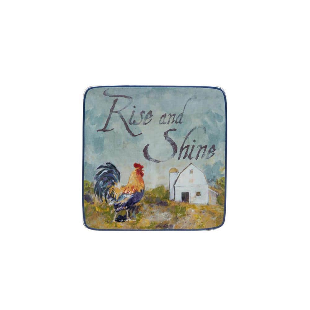 Rooster Meadow Ceramic Square Appetizer Plates Set of 4