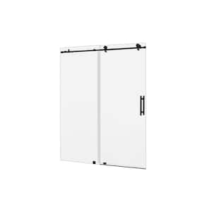 60 in. W x 76 in. H Frameless Soft Close Sliding Shower Door in Matte Black withwith Explosion-Proof Clear Glass