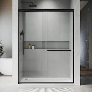 UKD07 56 to 60 in. W x 72 in. H Double Sliding Semi-Frameless Shower Door in Matte Black, 1/4 in. SGCC Clear Glass