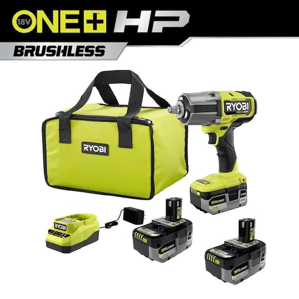 Ryobi ONE+ HP 18V Brushless Cordless 1/2 in. High Torque Impact Wrench Kit w/ (2) 4.0 Ah Batteries, Charger, & 4.0 Ah Battery