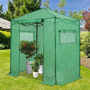6 ft. W x 4 ft. D Portable Gardening Walk-In Greenhouse Canopy, Roll-Up Zipper Entry Doors and Roll-Up Windows, Green