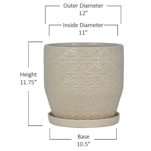 Trendspot 12 in. Dia Ivory Rivage Ceramic Planter CR10853-12B - The Home  Depot