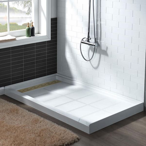 WOODBRIDGE 36 in. L x 36 in. W Alcove Solid Surface Shower Pan