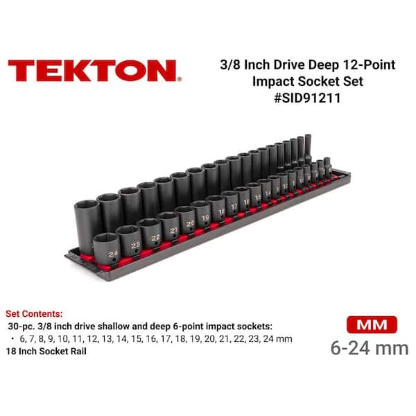 3/8 in. Drive 6-Point Impact Socket Set (38-Piece) (6-24 mm) with Rails