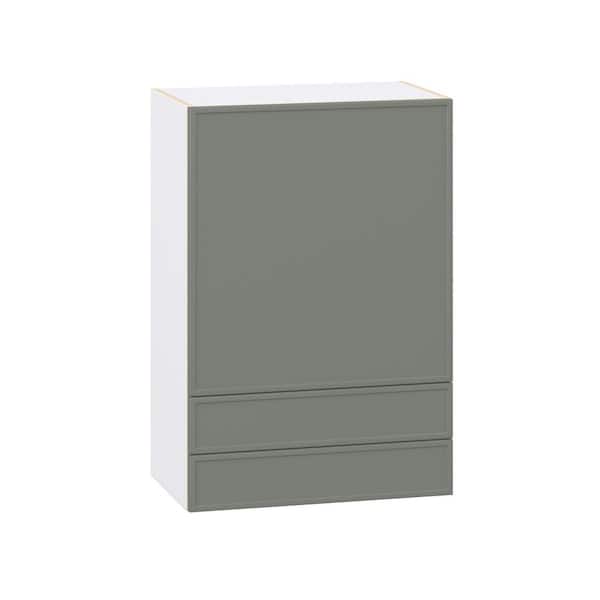 Fairview 24 in. W x 14 in. D x 35 in. H Assembled Slim Shaker Wall Kitchen Cabinet in Moss Green with 2-Drawers