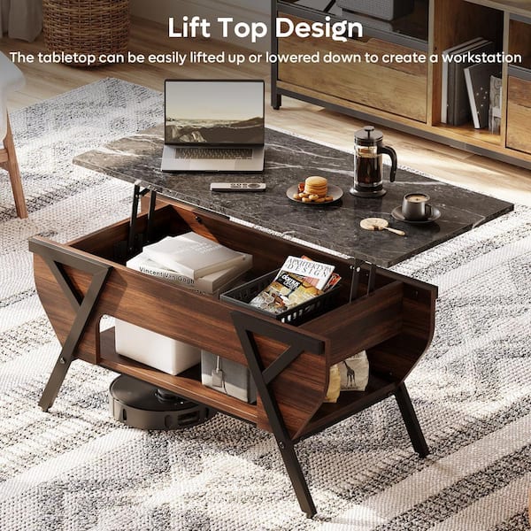 Bestier 41.73 in. Walnut Lift-Top Coffee Table side table with