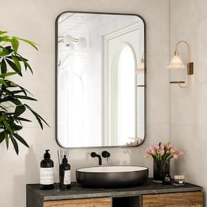 24.1 in. W x 35.8 in. H Rectangular Metal Framed Wall Bathroom Vanity Mirror Black