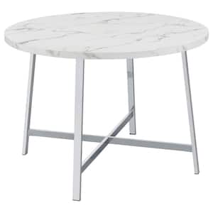 45 in. White, Chrome and Gray Marble Top 4 Legs Dining Table (Seat of 6)