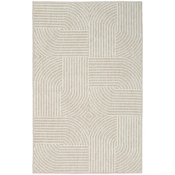 Nourison Textured Home Beige Ivory 2 ft. x 4 ft. Geometric Contemporary Area Rug