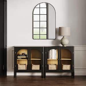 Mason Free Standing Accent Sideboard Buffet with Glass Doors And Adjustable Shelves, Clear Glass/Black, Set of 2