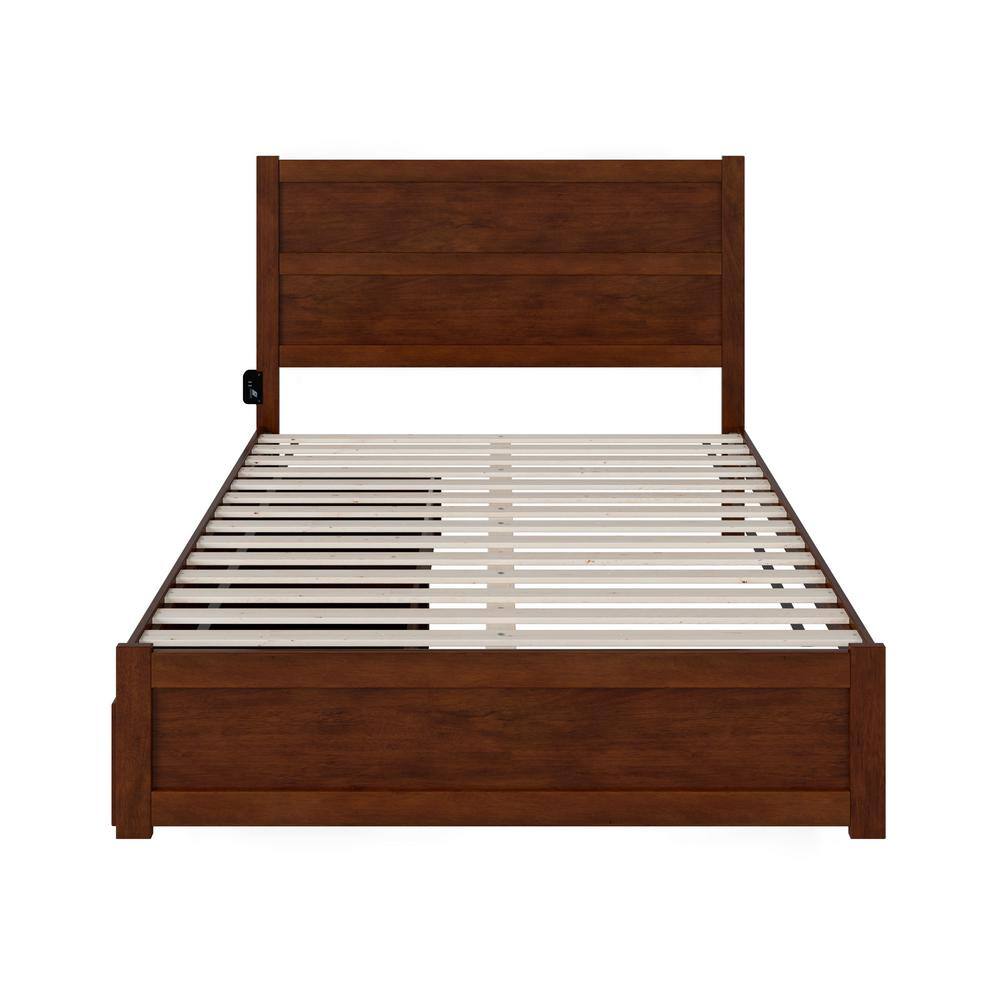 Walnut Wood Queen Platform Bed with Storage Drawers
