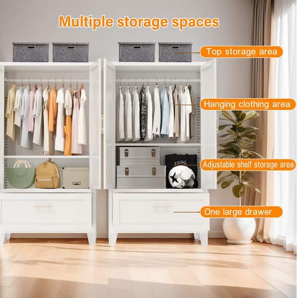 Noble House Zachary White Tall Metal 60.2 in. Wardrobe Cabinet