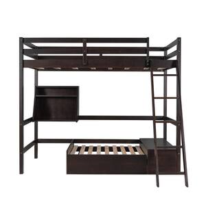 Urtr Espresso Twin Size Loft Bed With Slide Wood Loft Bed Frame With Slat Support For Boys And Girls No Box Spring Needed T P