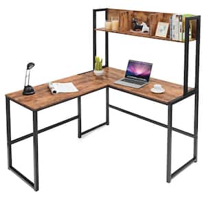 Black Industrial L-Shaped 55 in. Corner Computer Desk Gaming Table Desk with Hutch Bookshelf