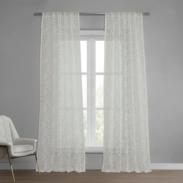 Exclusive Fabrics & Furnishings Paris Scroll Solid Rod Pocket Sheer Curtain - 50 in. W x 84 in. L (1 Panel)