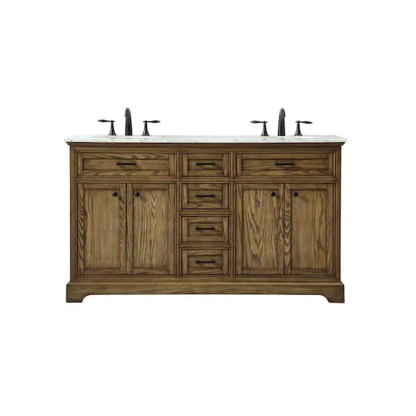 Unbranded Simply Living 60 in. W x 21.5 in. D x 35 in. H Bath Vanity in Driftwood with Carrara White Marble Top
