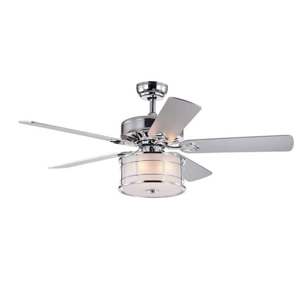 dubbin 52 in. Indoor Chrome Drum Shade LED Ceiling Fan with Remote