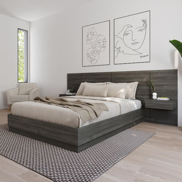 Milano Gray Oak Floating Nightstand Extension Panels