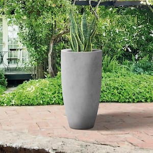 24 in. H Tall Raw Concrete Planter, Large Outdoor Plant Pot, Modern Tapered Flower Pot for Garden